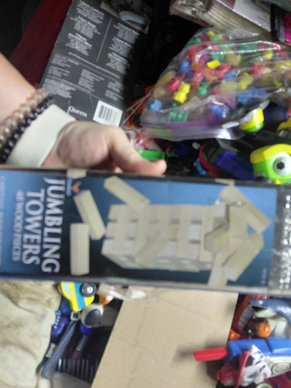 Cardinal Games "Jumbling Towers" set containing 48 wooden pieces